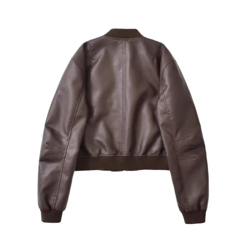 Shpmishal American Fashion New Outfit Women's Retro Motorcycle Leather Jacket Loose Casual Pilot Coat Female Clothing