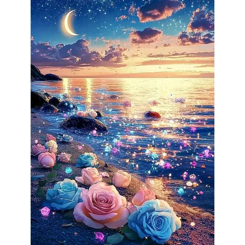 

CHENISTORY Acrylic Paint By Numbers For Adults Enchanted Coastal Picture Paint Landscape Coloring On Canvas Home Decor Modern Ar