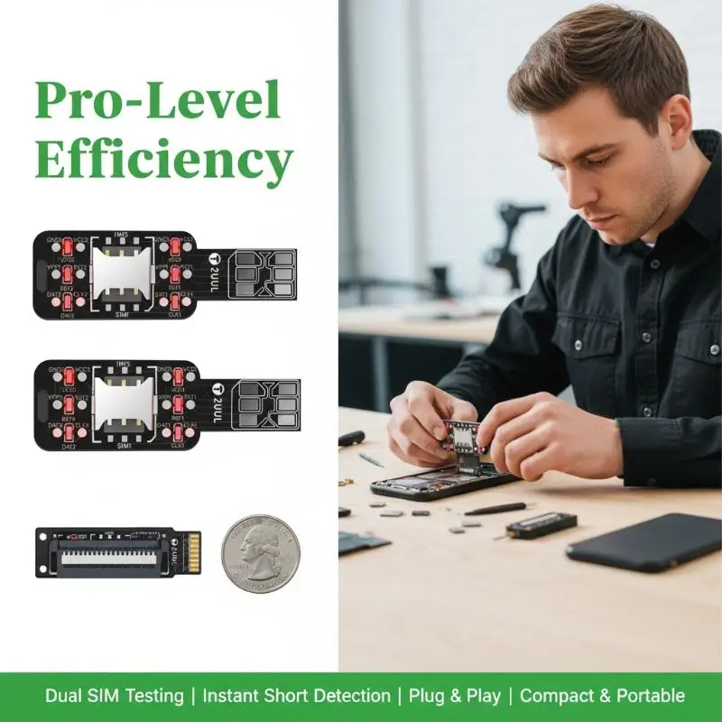 2UUL Dual SIM Card Detection Tool with LED Light Fast Check Device for Mobile Phone Repair Professionals