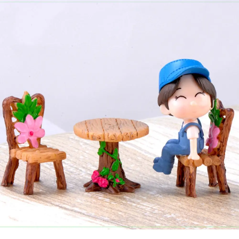 3pcs New Dollhouse Accessories Home Decor Mini Miniature Garden Furniture Ornament Table and Chairs Micro Landscape