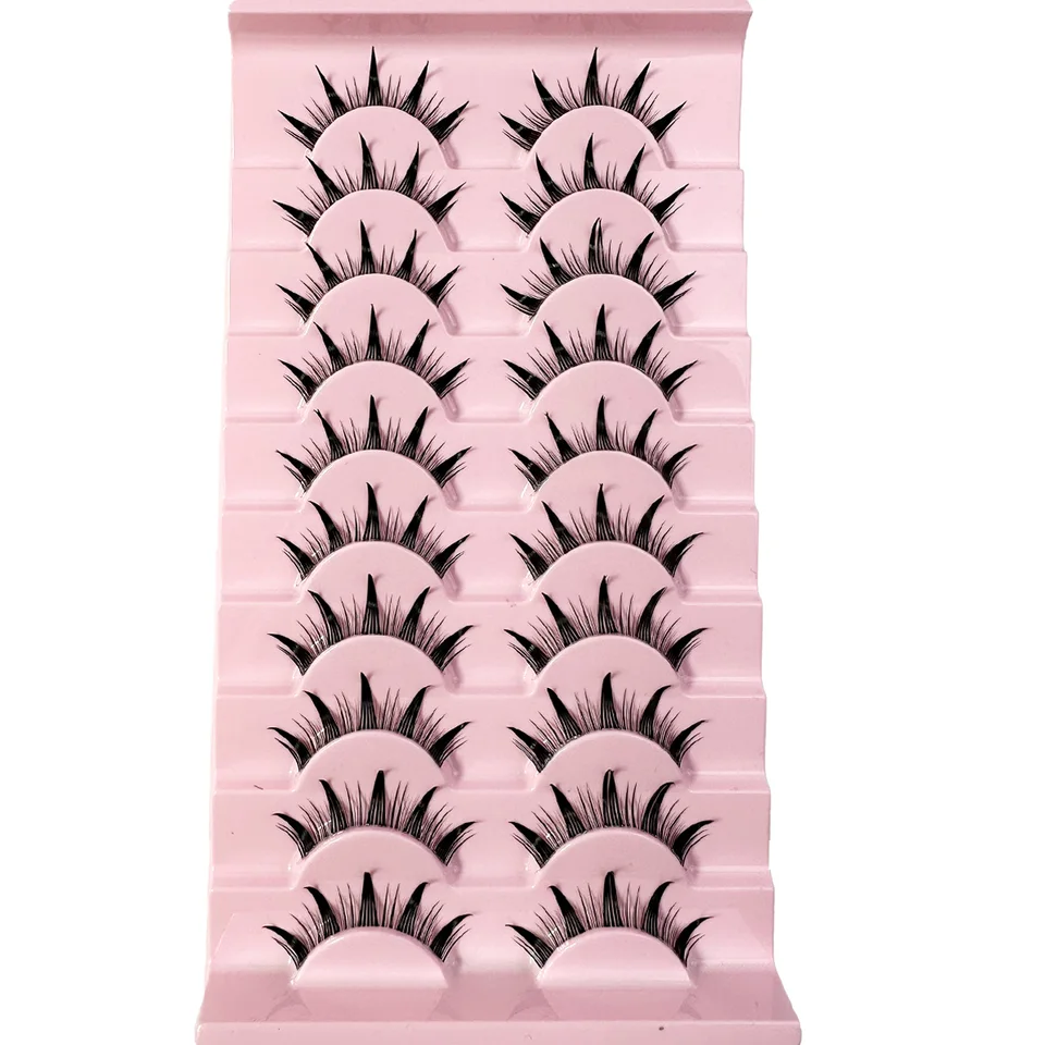 Nuevo 14/10/7/5 pares Pestañas manga naturales, suaves, cruzadas, banda transparente, pestañas postizas tipo muñeca para extensión cosplay 6
