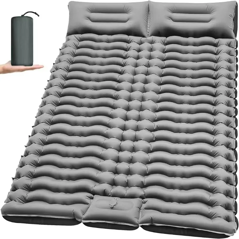 

High-quality waterproof double air mattress with pillow for camping and hiking picnics