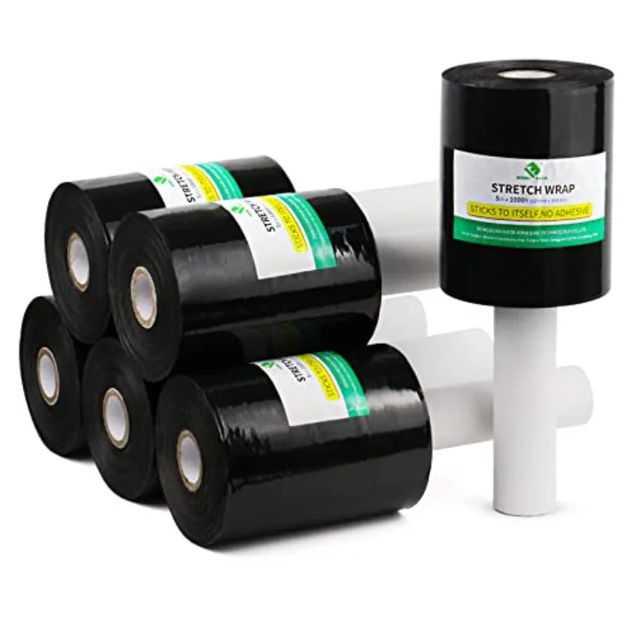 

6 Pack Industrial Mini Stretch Wrap Roll with Handle 5" x 1000Feet 80 Gauge for Heavy Duty Durable Self-Adhering Plastic Wrap f