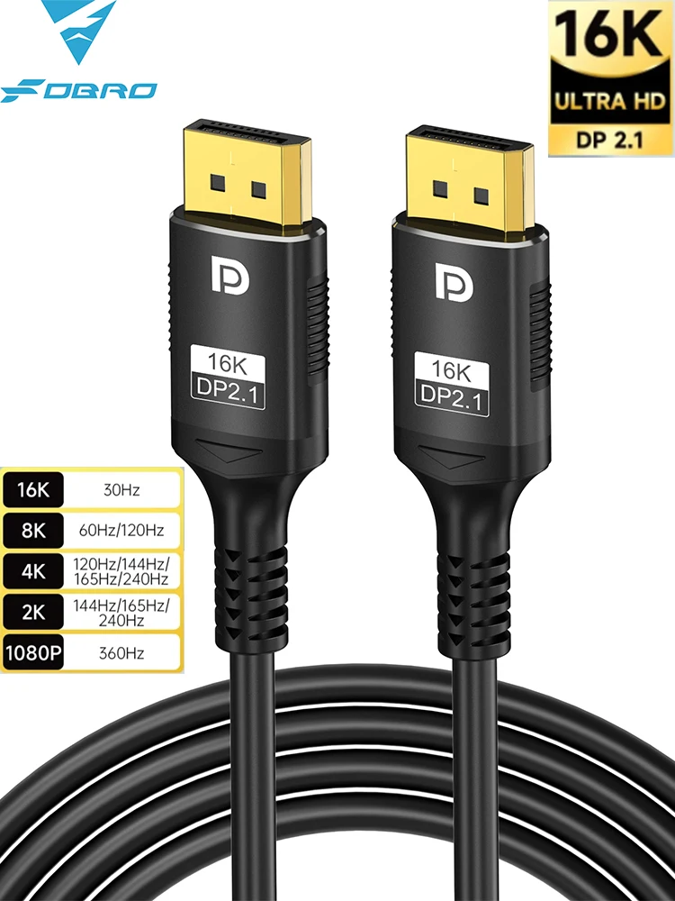 FDBRO Displayport 2.1 16K DP Kabel 8K@120Hz/60Hz 4K@240Hz 80Gbps HDR Video Audio Kabel für Laptop Xbox Projektor Gaming Monitor