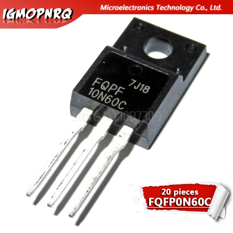 20 piezas-transistor de Canal N MOSFET, nuevo y original, FQPF10N60C, 10N60C, 10N60, 600V, 9.5A, TO-220F