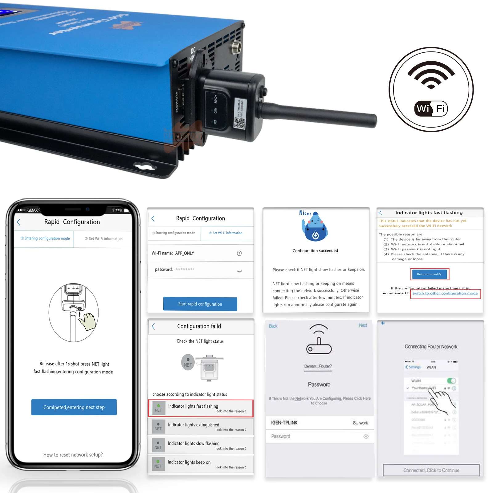 1000W 24V 48V Wind On Grid Tie Inverter with Limiter Wind Turbine Generator WiFi Monitor Battery Discharge DC22-90V to AC95-265V