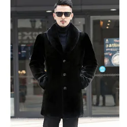 Winter Mid Length Fur Jacket Men Coat Long Sleeve Single-breasted Faux Fur Coat Windbreaker Windproof Thick Pockets Snow Clothes