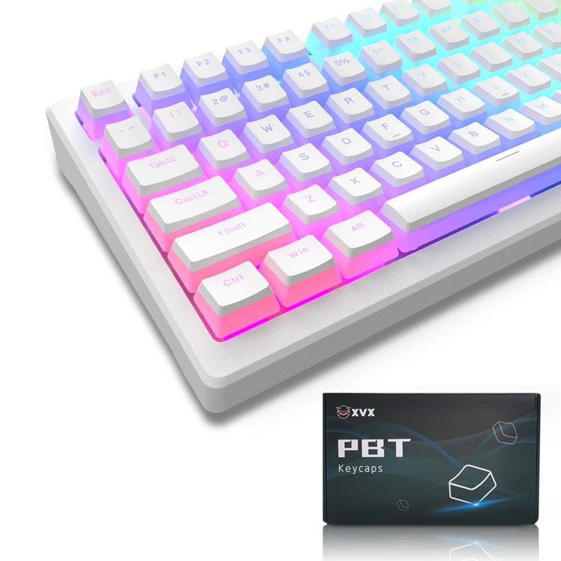 129 Key White Pudding Keycap OEM Profile Double Shot Custom PBT Backlit Keycap for 100%, 75%, 65%, 60% Gamer Mechanical Keyboard