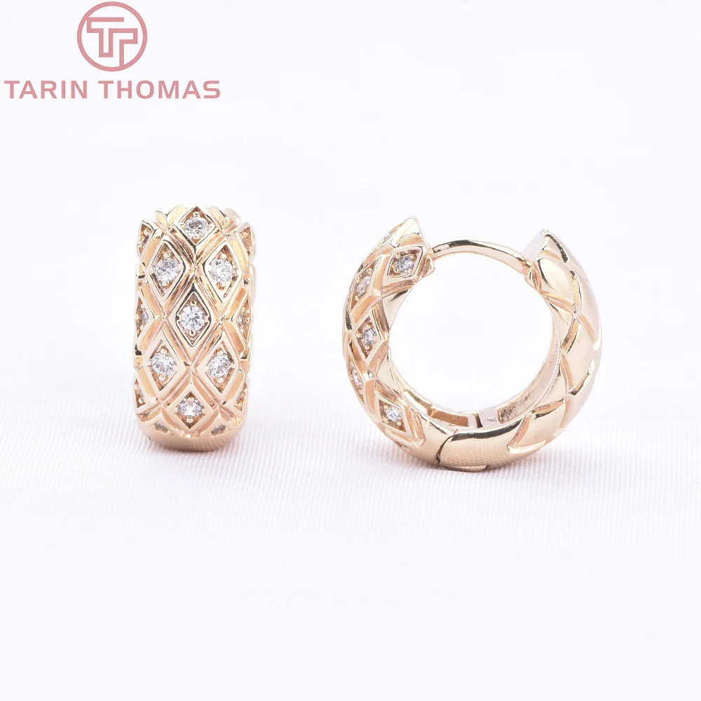 (9974) 2 قطعة 24K الذهب اللون النحاس مع الزركون الماس شبكة أقراط المشبك عالية الجودة DIY بها بنفسك صنع المجوهرات النتائج اكسسوارات #2