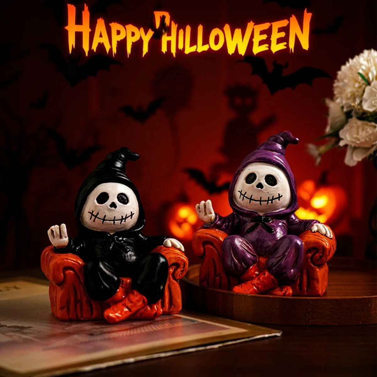 

Halloween Funny Sofa Ghost Decoration Spooky Ghost Resin Figurines for Indoor Outdoor Supplies Festive Tabletop Miniatures