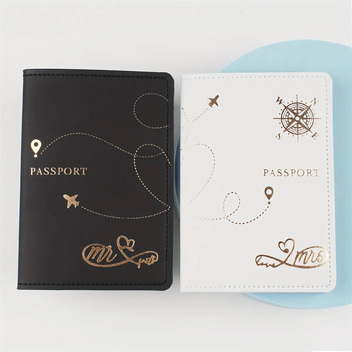 2PCS/Set Mr Mrs PU Leather Passport Cover Case Card Holder Lightweight Travel Accessories Wallet Gift For Couples image 3