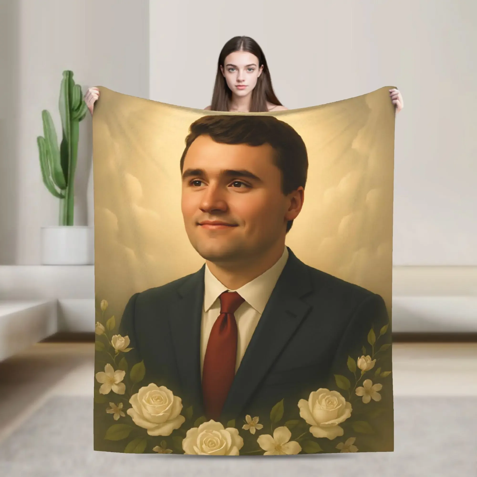 

Charlie Kirk Warm Cozy Flannel Throw Blanket with Print Design for Couch Bed Office Travel Home Use Soft Sofa Bedspread Cover