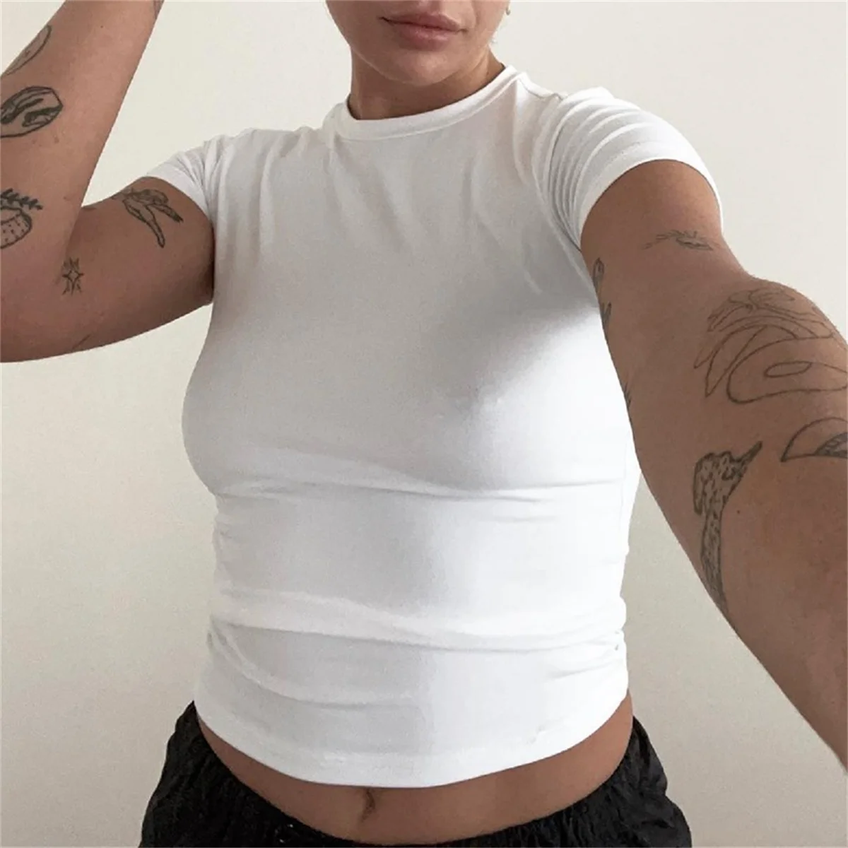 Woman Clothing Short Sleeve T-shirt Slim Fit Tops Female O-Neck Knitted Sheath Tee Shirt Street Wear Sex Sporty 2025 Y2K New