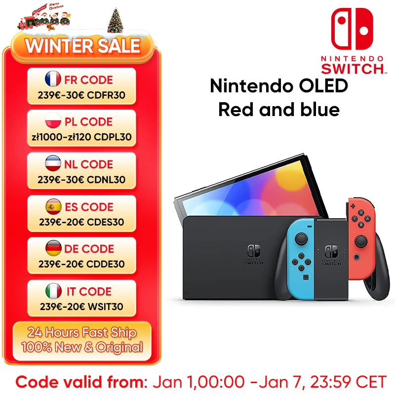 Nintendo Switch OLED Game Console with white or neon (64GB) 7 inch OLED screen enhanced Audio LAN port with cable