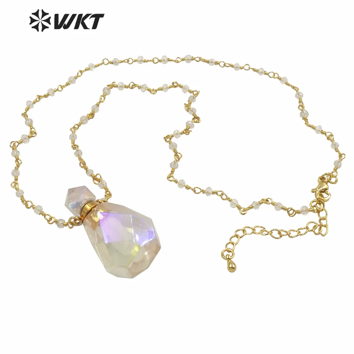WT-N1235 Luxury women birthday gift cystal quartz stone necklace faceted white stone perfume bottle necklace in 18inch