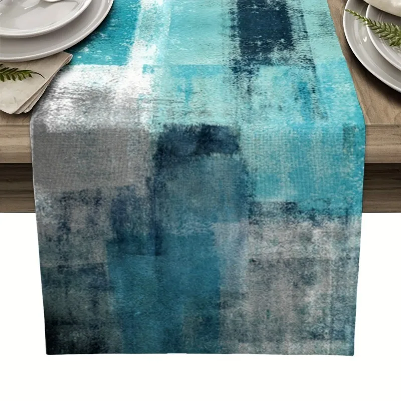 Elegant Turquoise Abstract Art Table Flag - Washable, Suitable For Restaurants, Weddings And Parties, Home Decoration