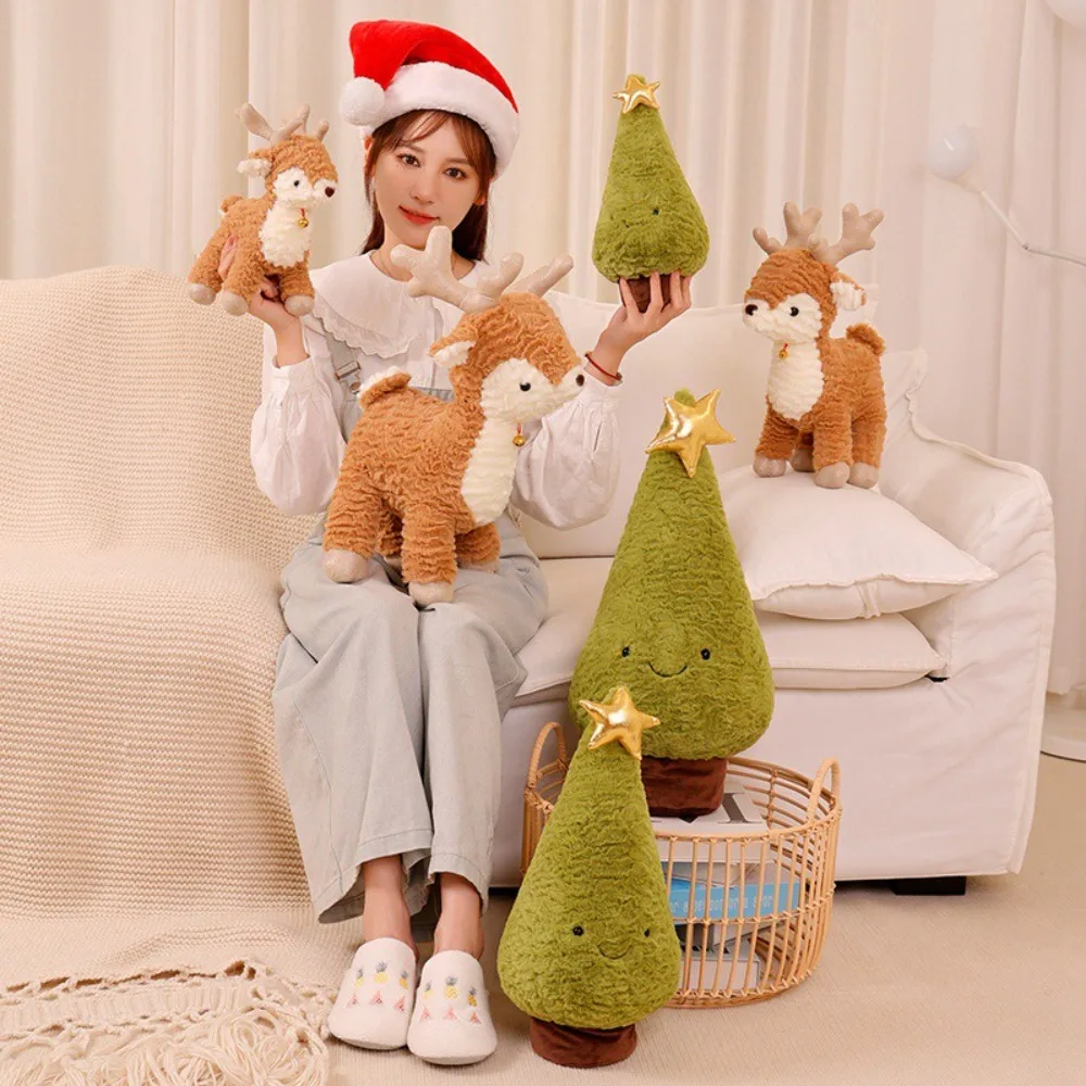 50cm/30cm Xmas Tree Elk Reindeer Plush Dolls Adorable Soft Stuffed Christmas Deer Pillow Cartoon Ring Bell Girl Kids Toy Gift