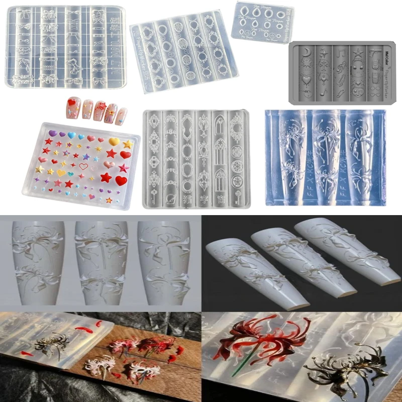 Silicone 3D Lycoris Radiata Flower Silicone Nails Art Mold Transparent Manicure Carving Mold DIY Red Lily Floral Patterns Moulds