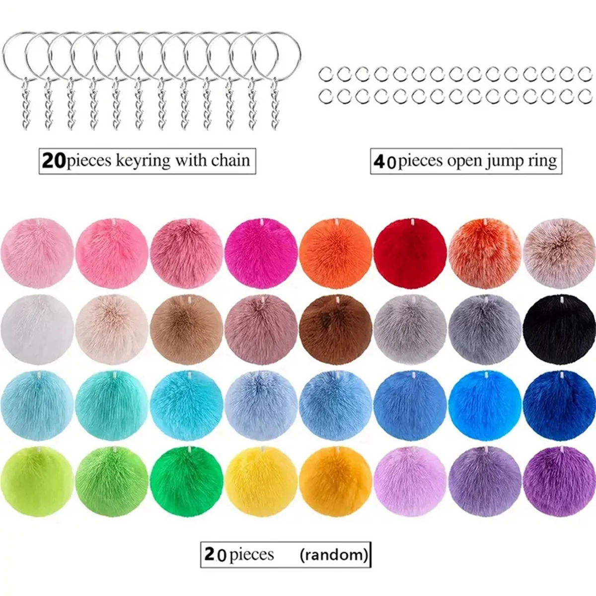 ABJZ 80PCS sleutelhanger bont pompoms sleutelhanger met kwastjes en sleutelhangers voor tas charme accessoires