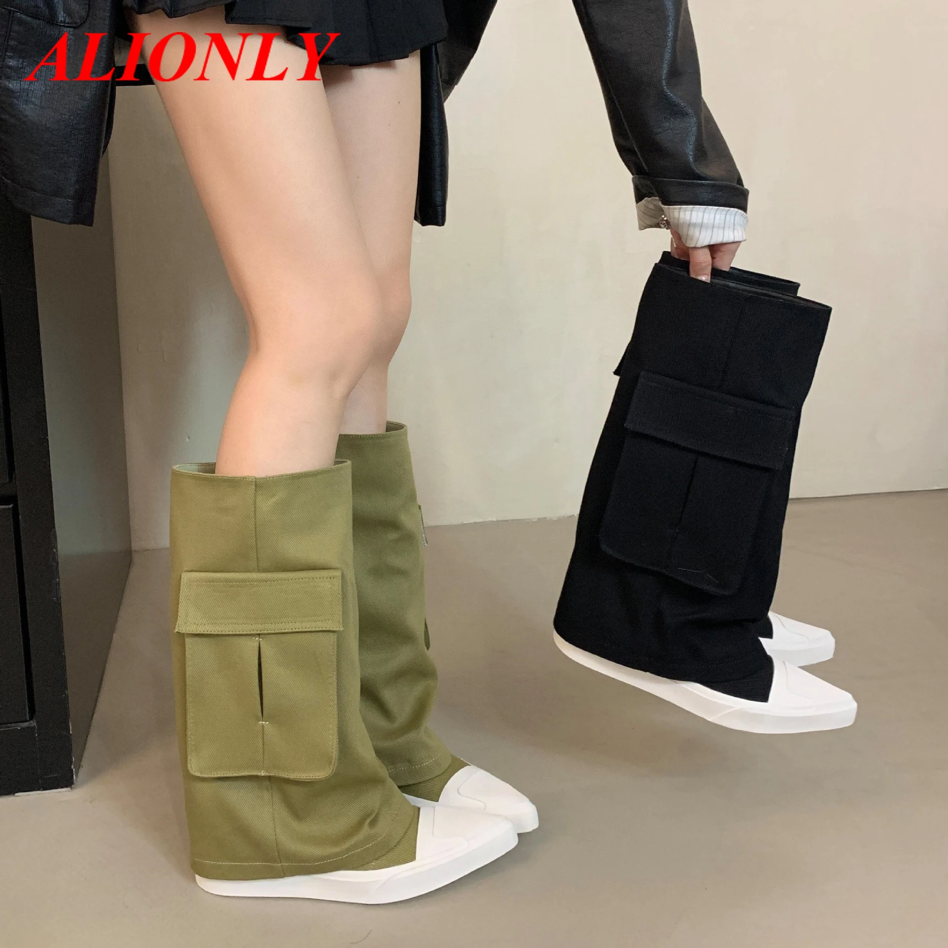 

Alionly 2026 New Designer Wedges Heels Women Knee High Boots Fashion Belt Buckle Long Booties Street Winter Shoes Zapatos De Muj