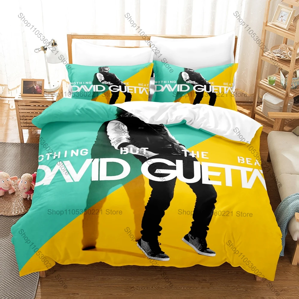 Cool David Guetta Monolith Tour Neon Stage Light DJ Portrait Print Duvet Cover + 2 Pillowcases Electronic Music Fans 3pcs Beddin