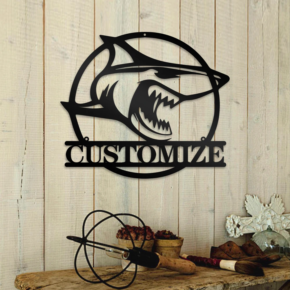 

1pc Shark ferocious New Design Customized Name Metal Wall Signs Iron Wall Plaque For Bedroom Décor