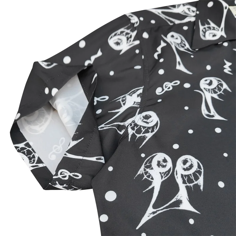 Trendy Japanese WACKO MARIA White Black Full Print Skull Eyes Drunken Dream Hawaii Short Sleeve Shirt Summer Brand Shirt