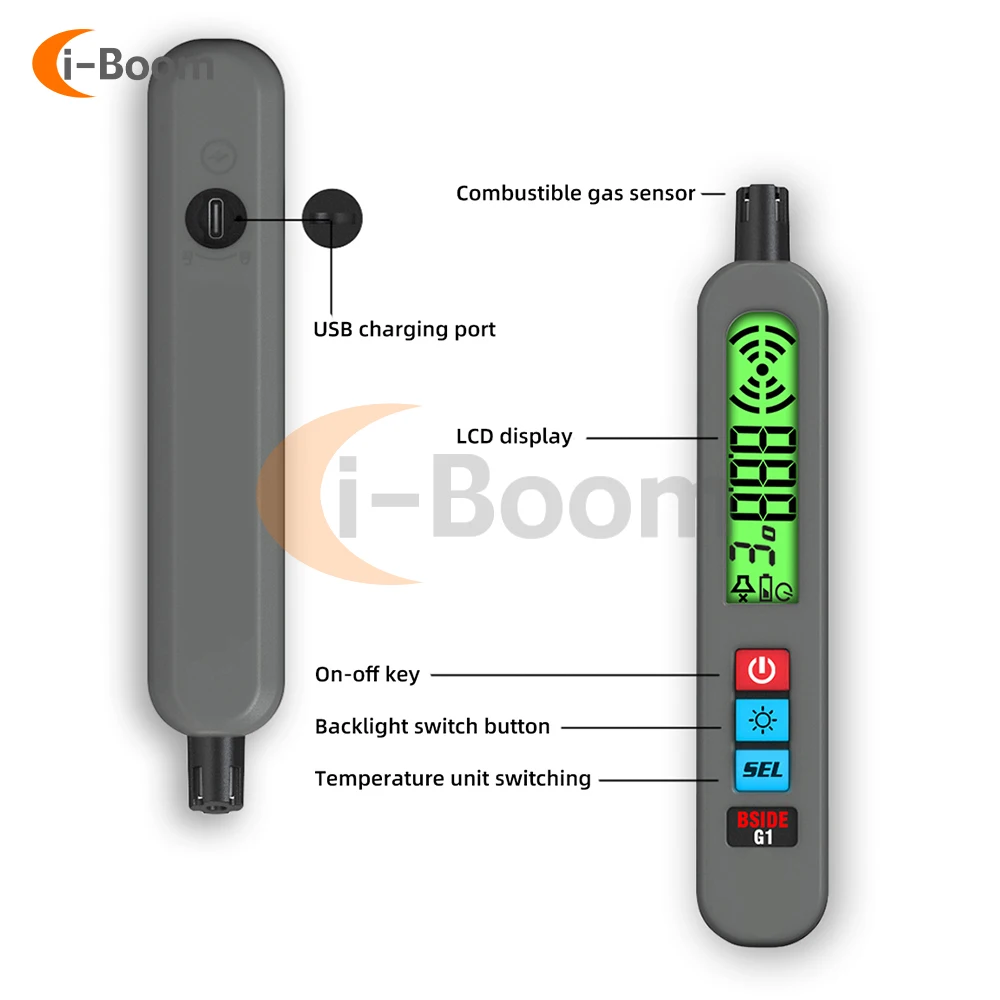 Combustible Gas Leak Detector Natural Co2 Flammable Alcohol LPG Methane Analyzer USB charge Buzzer Alarm Locate Leak Sources