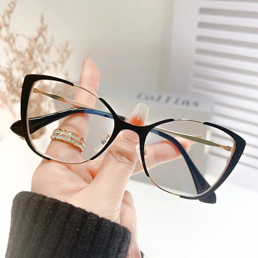 Blue Light Blocking Glasses Cat Eye Color Block Metal Frame Clear Lens Anti-blue Computer Glasses Spectacles For Women