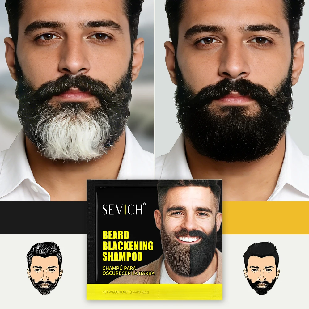 Champú para teñir la barba en 5 minutos para hombres, crema natural para teñir el cabello y el bigote, kit portátil para oscurecer la barba