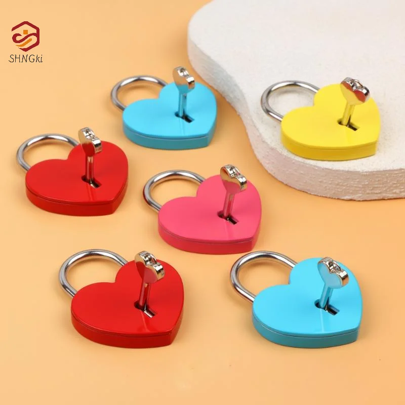 [Heart Shape Padlocks Luggage Hardware Locks With Key Lock For Travel Wedding Jewelry Box Diary Suitcase Christmas Gifts 45*59mm