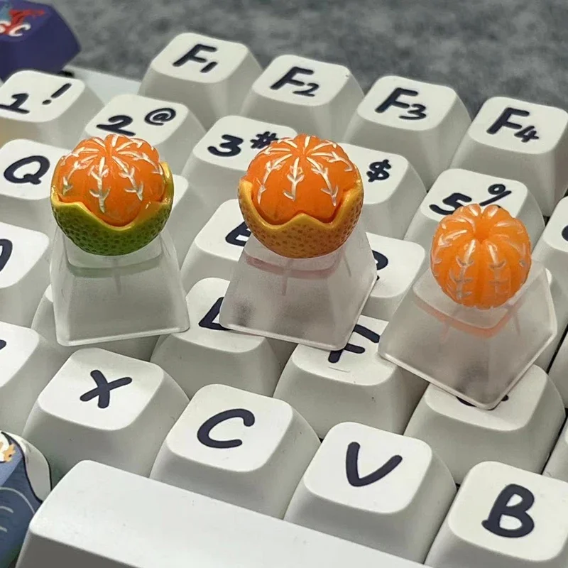 Corte de fruta laranja tampa chave transparente criativo personalizado 3d diy eixo cruz teclado mecânico r4 esc chave boné