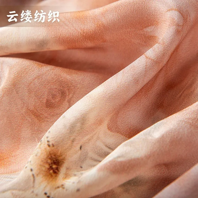 Soft mist rose-patterned silk double crepe fabric printed light mature style shirt