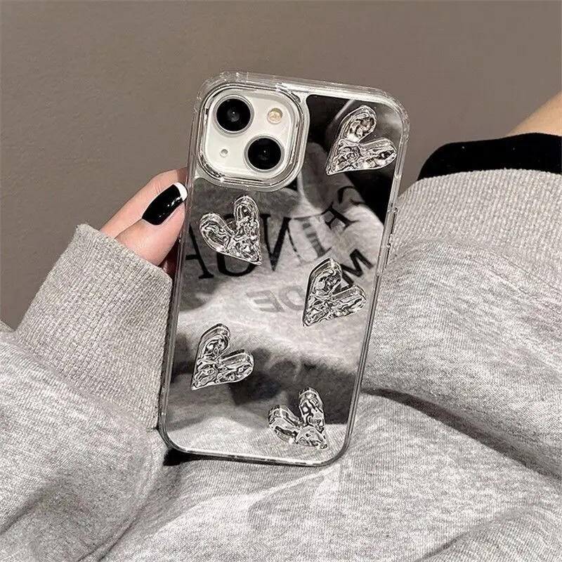 

Luxury Love heart mirror phone case for iphone 14 plus 13 pro max 11 12 Shockproof back cover for iphone xsmax xr x shell shield