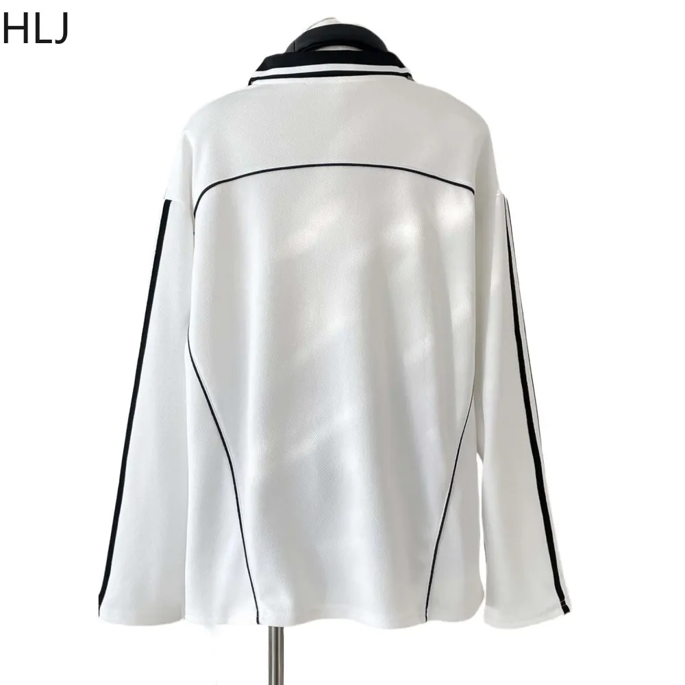 HLJ White Vintage Casual Letter Printing V Neck Loose Pullover Women Autumn New Sporty Top Female Y2K Sportswear Clothing 2025