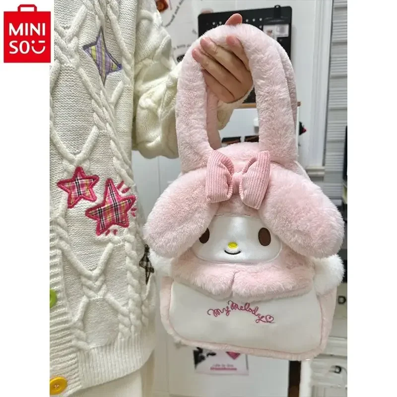 

MINISO Sanrio Cartoon Kuromi Handbag Cute Plush Large Capacity Student Shoulder Bag