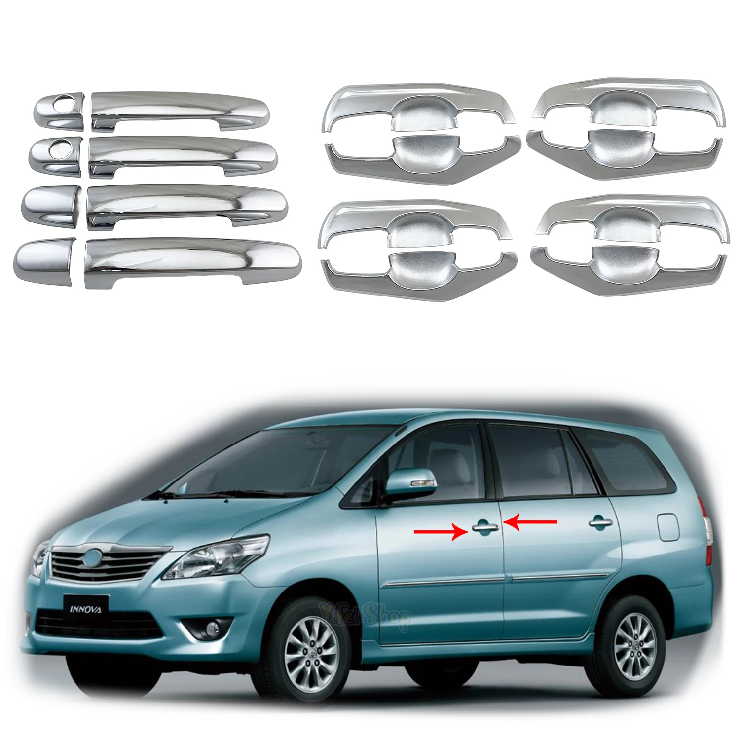 

For Toyota INNOVA Fortuner 2004 2008 2011 2012 2013 2014 Chrome Car Accessories Modify Door Handle Bowl Covers Trim Paste Style