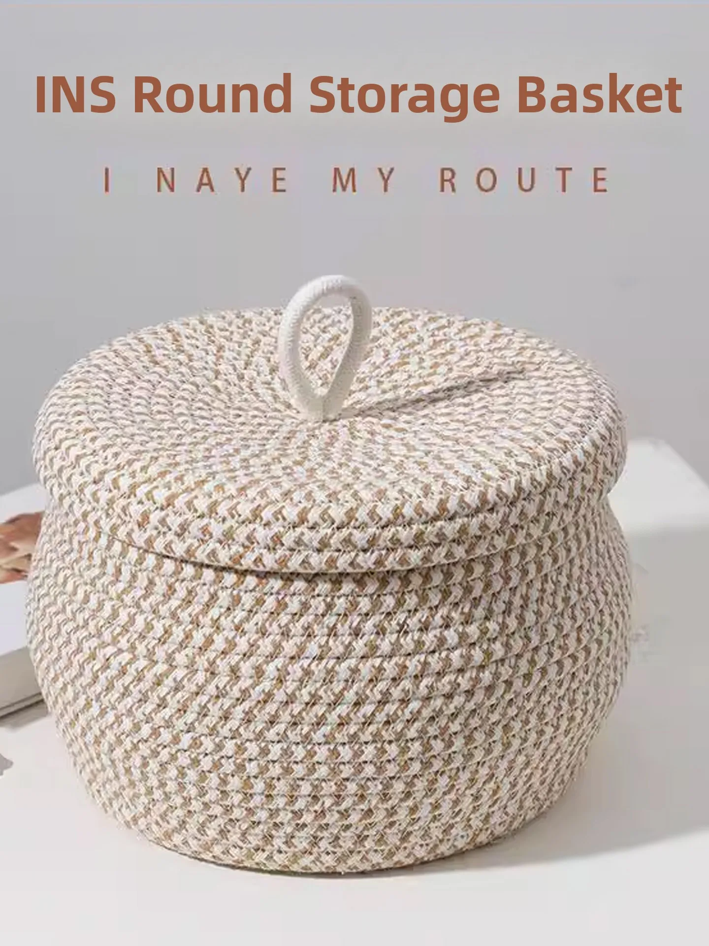 

Корзина для хранения Gold Platinum Joy из хлопка и льна, круглая, плетеная, с крышкой, для дома, ключей и мелочей, милая корзина для хранения