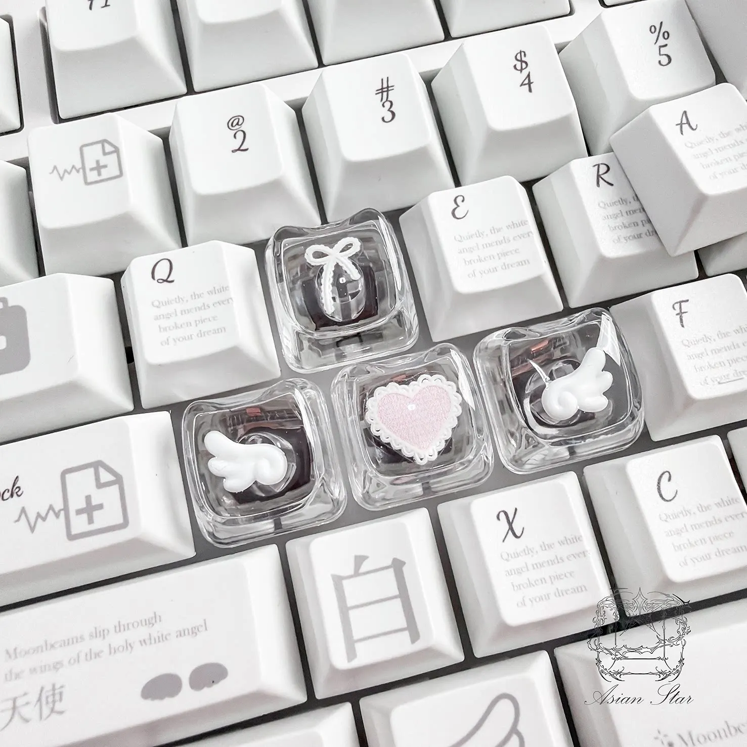 MAO Profile light-transmitting personality keycaps Bow shaped directional keycap DIY Magnetic axis Cute keycapss
