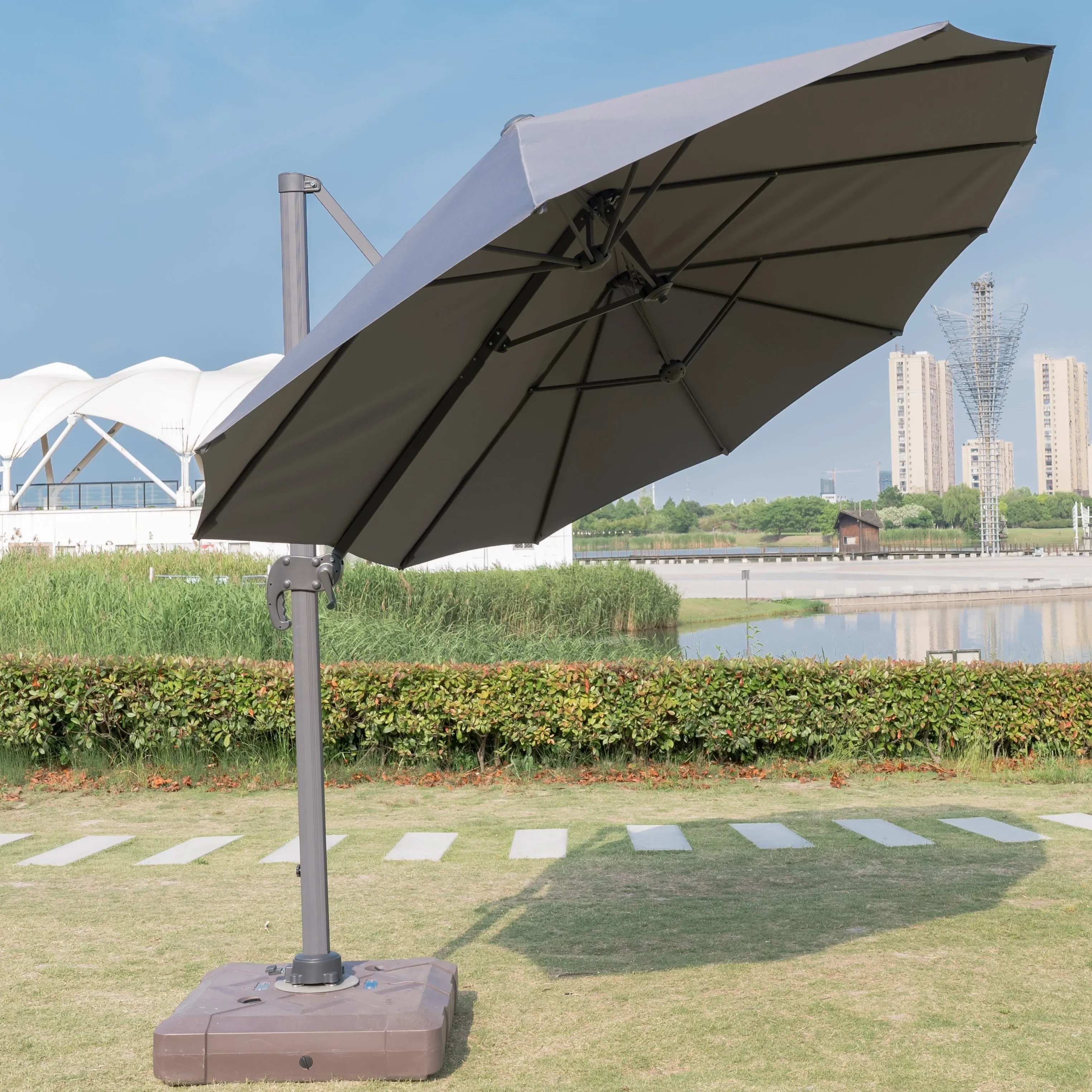 

Outdoor Furniture 4.6M Outdoor Twin Patio Umbrella Garden Double-sided Hanging Umbrella Market Parasol With Crank