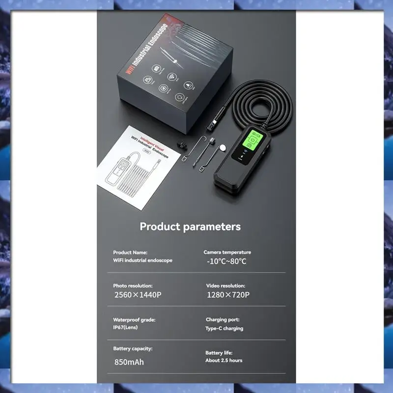 

ABSU 8Mm 1440P Dual Lens Wi-Fi Video Endoscope Inspection Camera For Automobile Machinery Detection