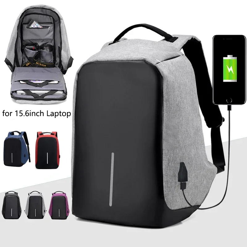 Mochila Oxford de viaje con carga USB para hombres y mujeres, bolsa de negocios antirrobo para computadora, Bolsa Escolar impermeable de 15,6 pulgadas