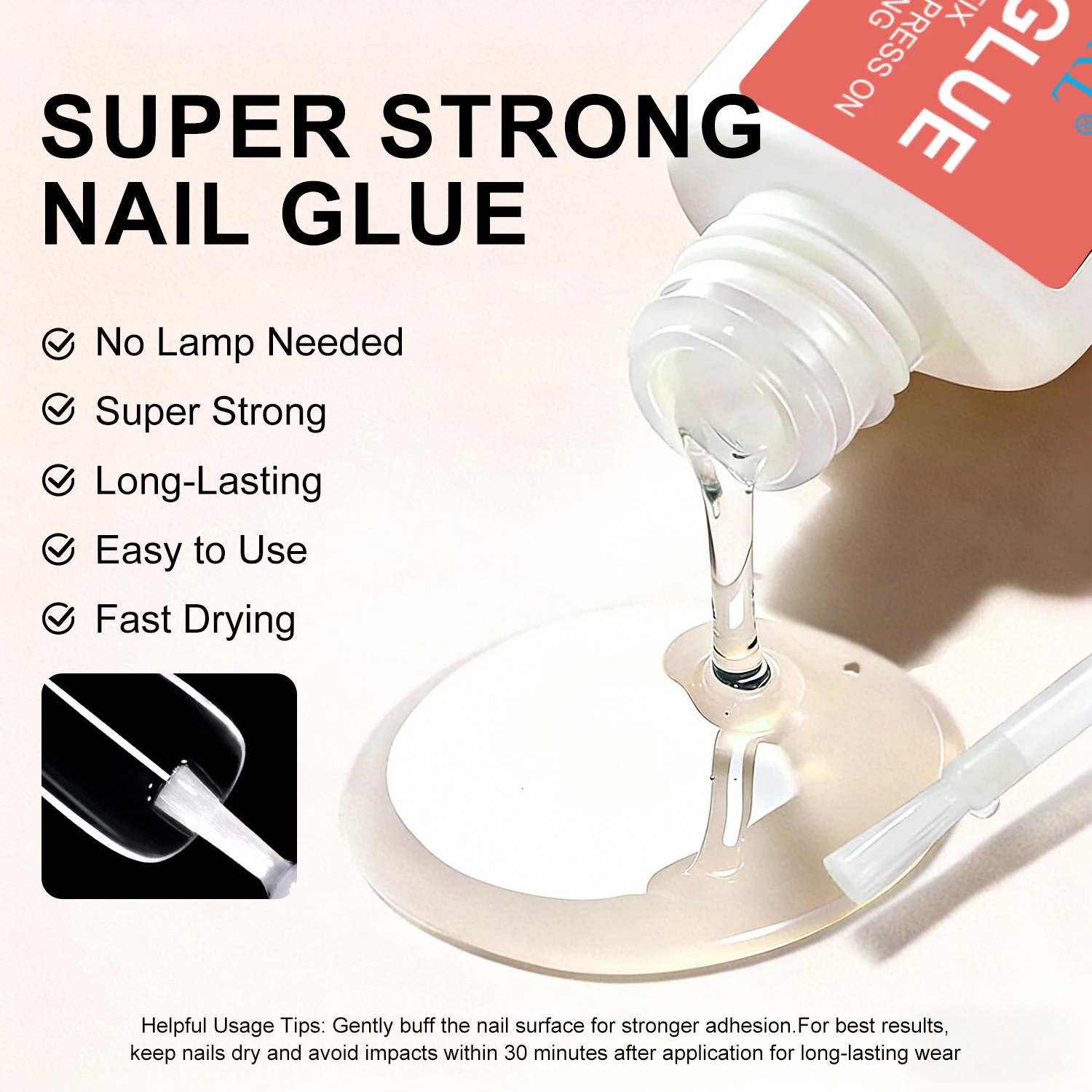 LIMEGIRL 8ml Quick Drying Nail Glue Strong Brush-on Nail Glue Rhinestone Charms Acrylic Tips Bond Glue Broken Nail Repair