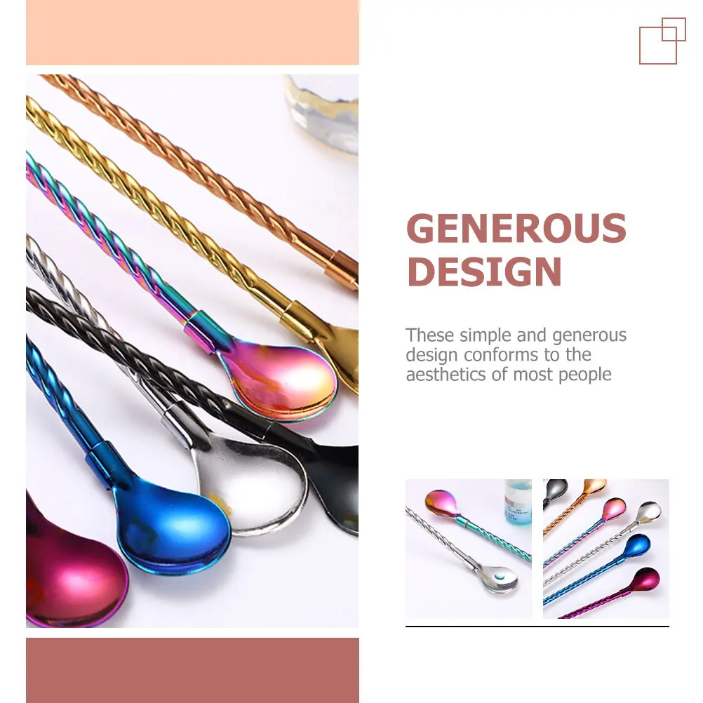 

8Pcs Stainless Steel Straw Spoons Creative Household Cocktail Stirring Scoops Mixing Spoons Ice Cream Dessert Coffee Sugar