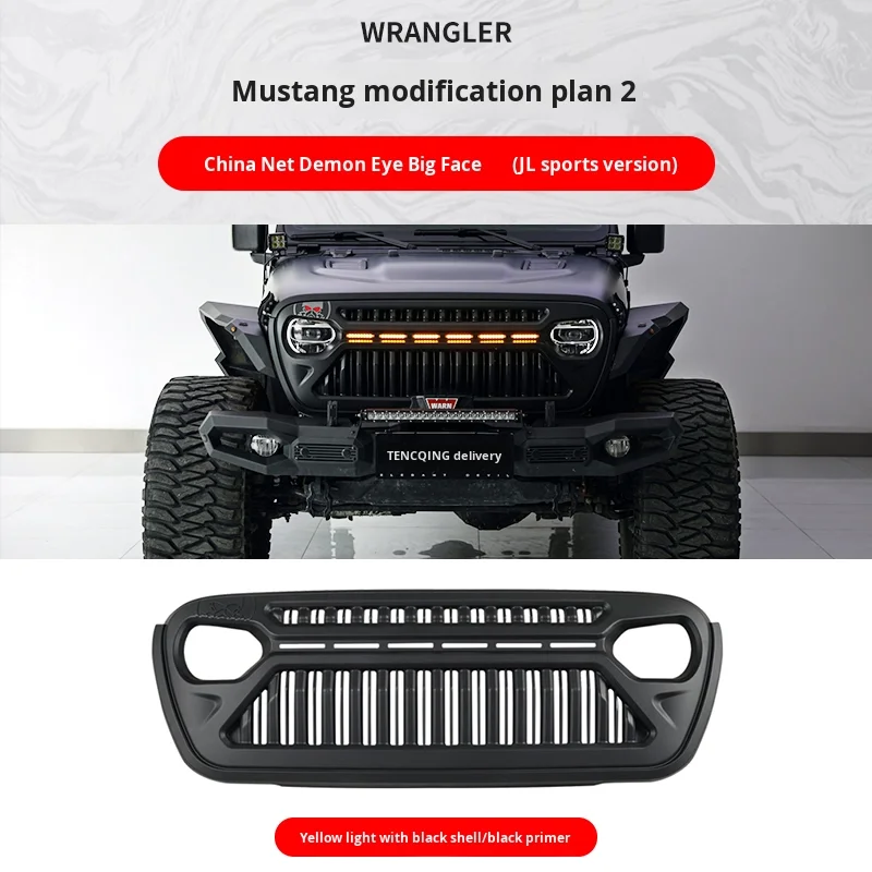 Applicable 18-23 Wrangler Angry Lighted ABS Grille Modification New JL Top Fire Demon Eyes Front Face Exterior Decoration Parts