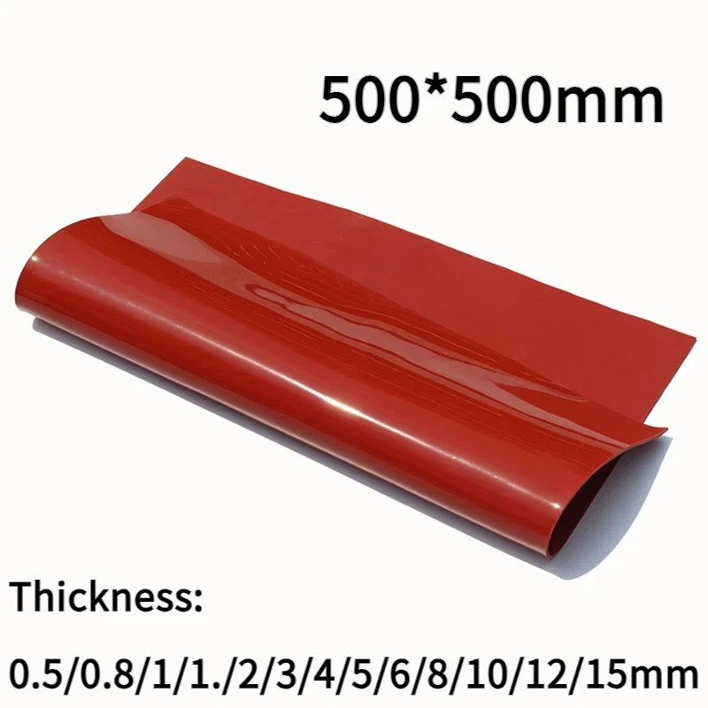 

500x500 мм 0,5/0,8/1/1,/2/3/4/5/6/8/10/12/15 мм толстый красный лист силиконовой резины, высокая термостойкость, пластина из силикагеля