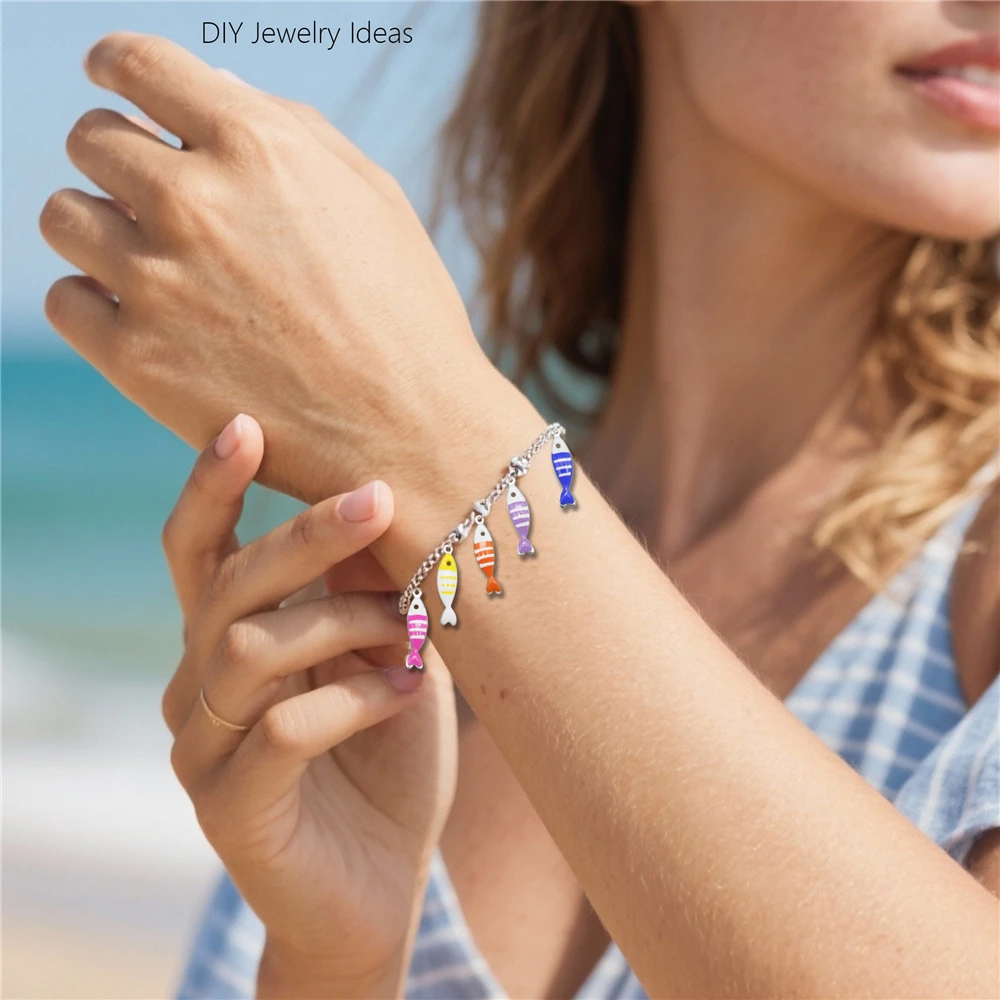 10 قطعة دلايات من الفولاذ المقاوم للصدأ سلسلة الحياة البحرية المينا مزدوجة الوجهين قلادة كراب الأسماك Seastar على شكل استرخى لصنع المجوهرات #6