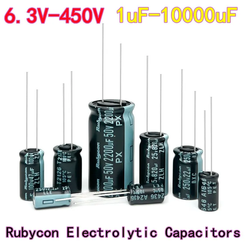 20pcs Original Rubycon Electrolytic Capacitor 10V 16V 25V 35V 50V 63V 80V 100V 200V 1UF 10UF 22UF 47UF 220UF 470UF 1000UF 2200UF