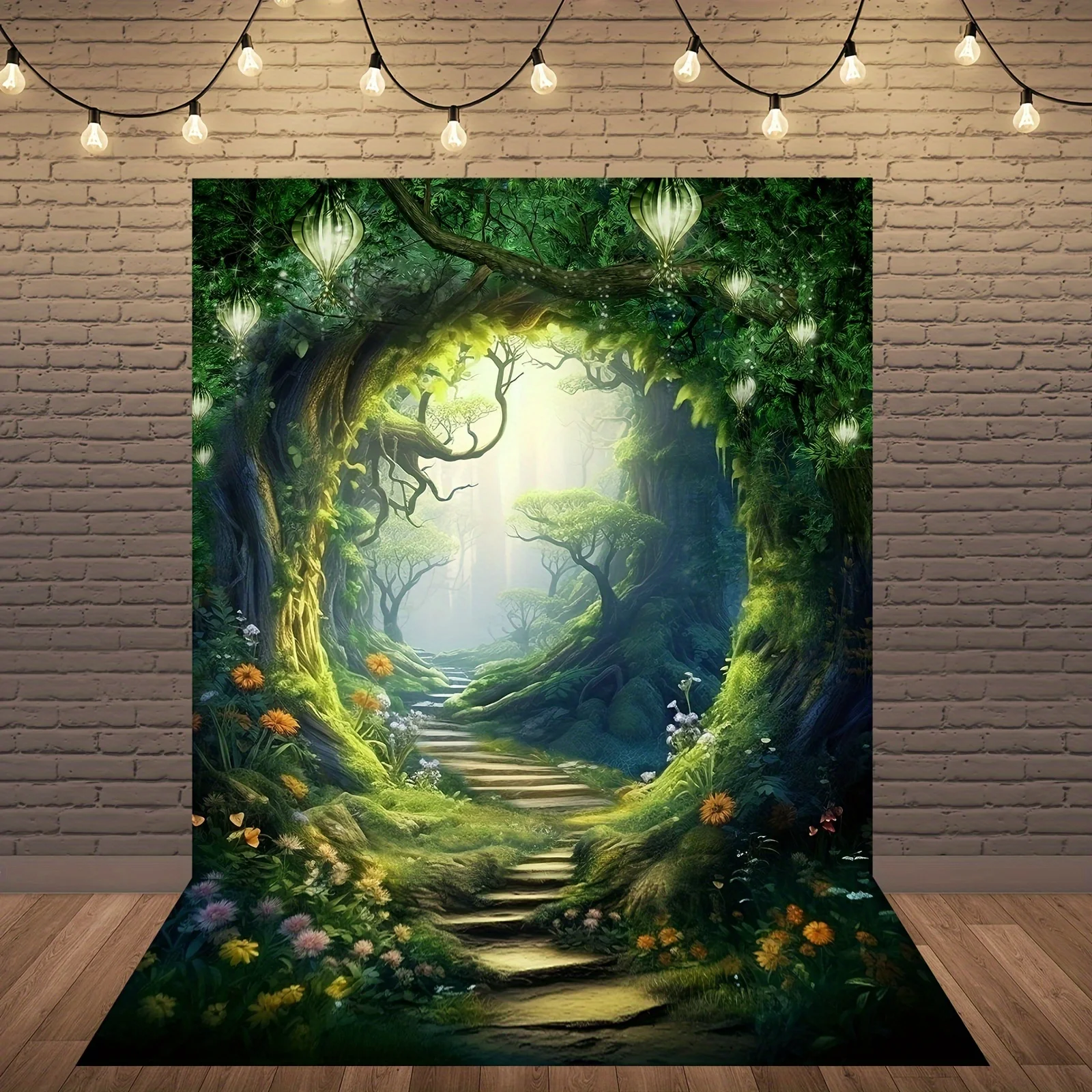 Dream Forest Tree Cave Background - large whimsical Wonderland green garden background photography