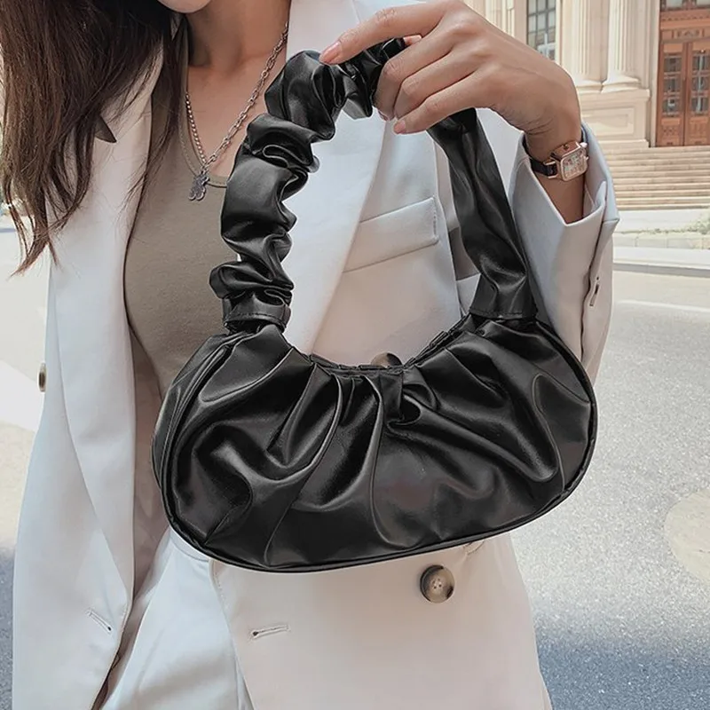 Cartoon Solid Color Pleated Cloud Bag Minimalist Women\'s Underarm Bag Kawaii Girl Fashion Versatile Handbag  Gifts